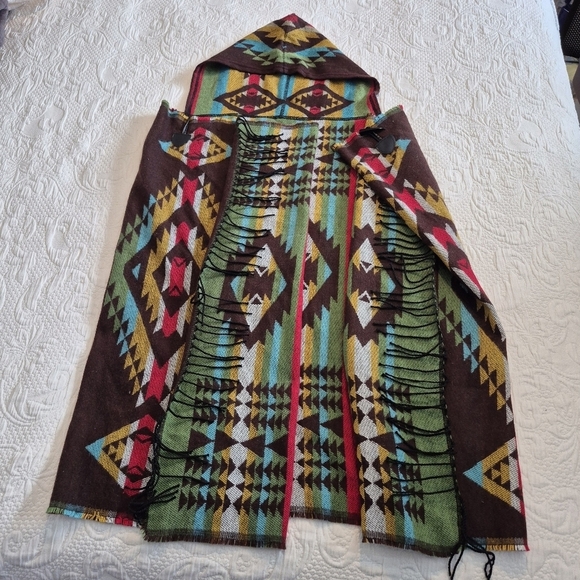 Source Unknown Jackets & Blazers - Brown Woven Aztec With Hood Poncho - Poncho (Wrap) One size EUC